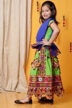 Banjara India Kutchi Emboidered Black Girls Chaniya Choli with Dupatta (CC-PTW) - Green