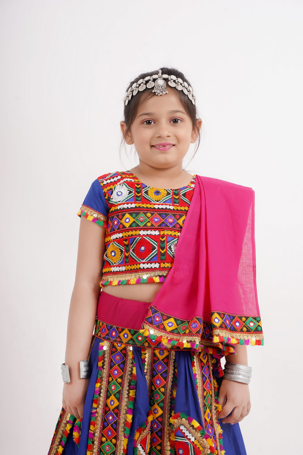 Banjara India Kutchi Emboidered Black Girls Chaniya Choli with Dupatta (CC-PTW) - Bllue