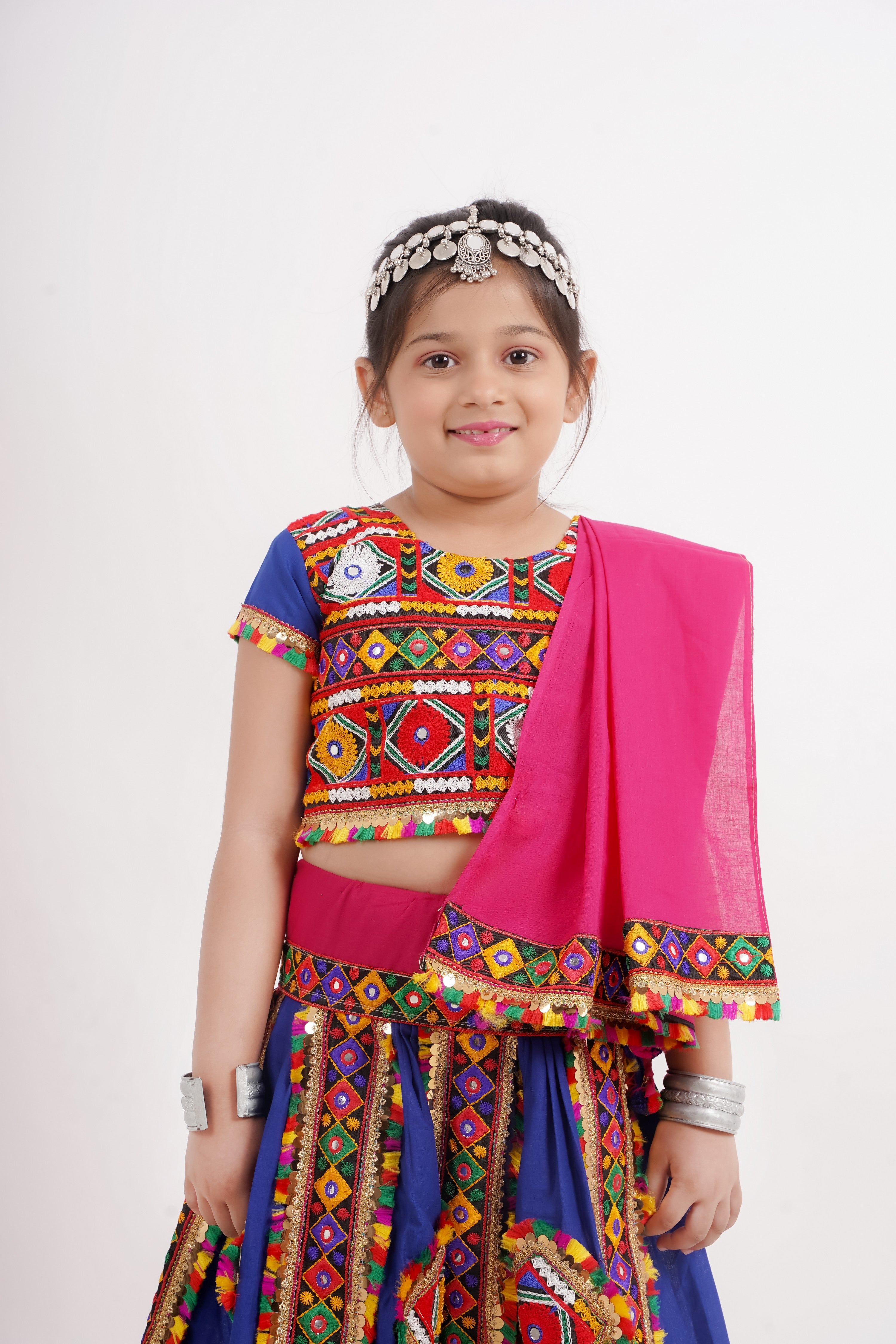 Banjara India Kutchi Emboidered Black Girls Chaniya Choli with Dupatta (CC-PTW) - Bllue