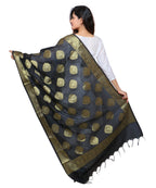 Banarasi Kora Silk Alia Butti Dupatta- Black