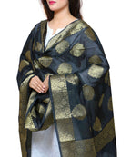 Banarasi Kora Silk Alia Butti Dupatta- Black