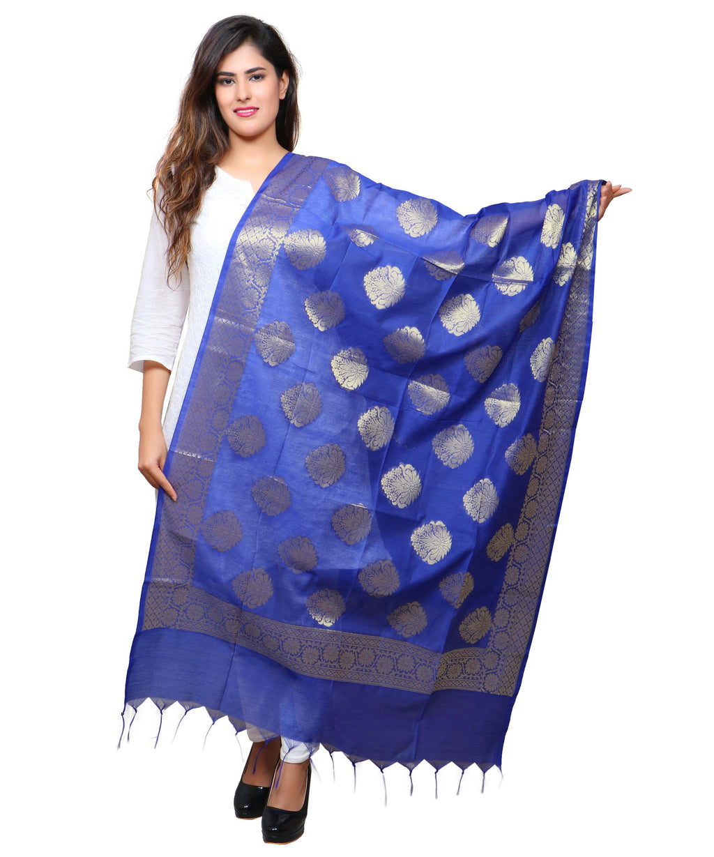 Banarasi Kora Silk Alia Butti Dupatta- Blue