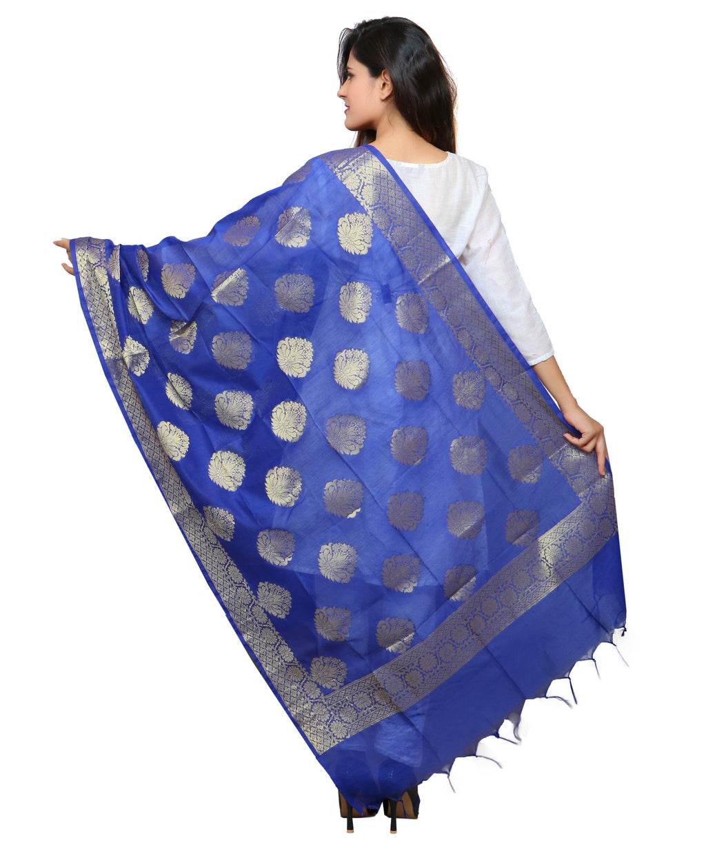 Banarasi Kora Silk Alia Butti Dupatta- Blue