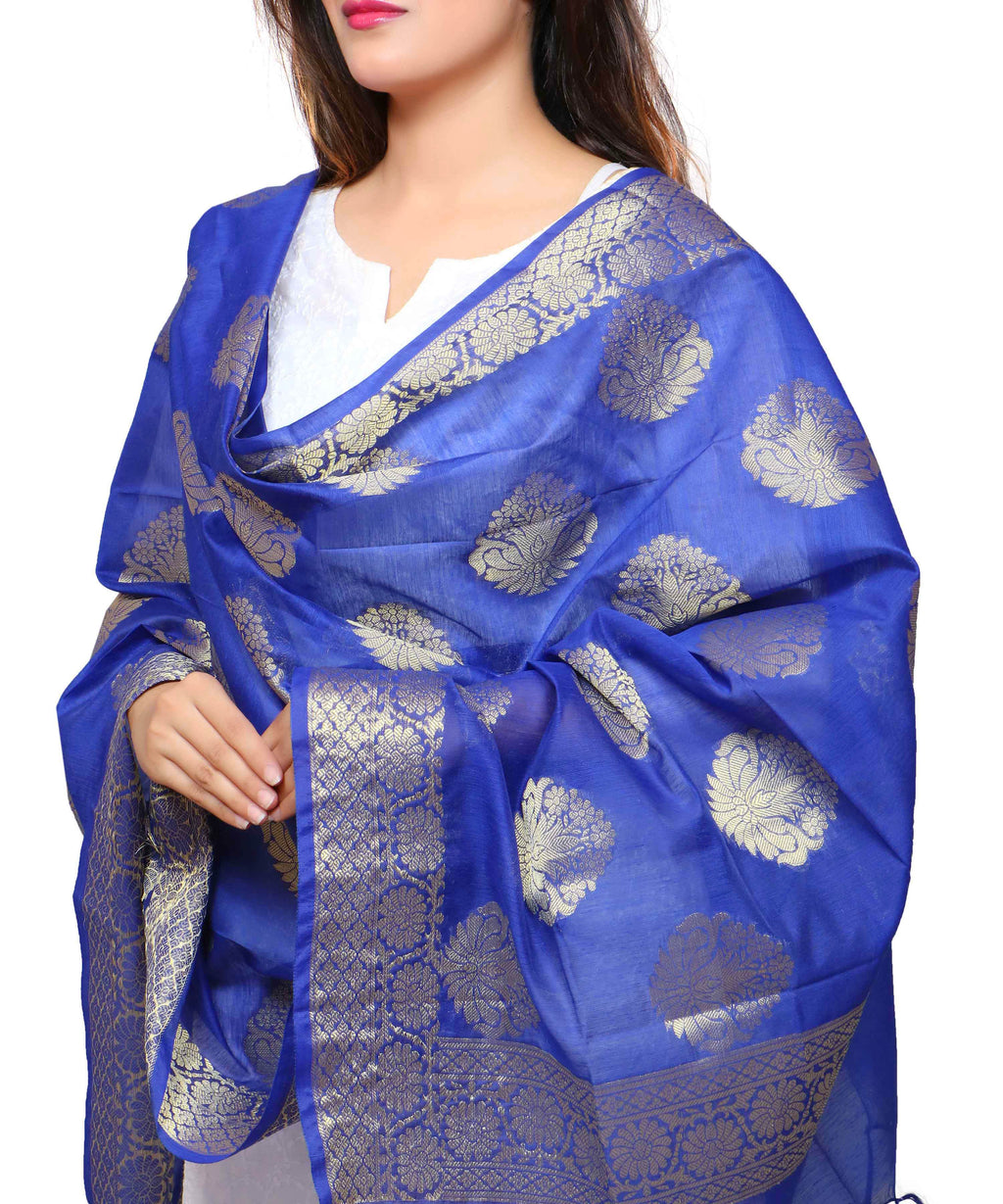 Banarasi Kora Silk Alia Butti Dupatta- Blue
