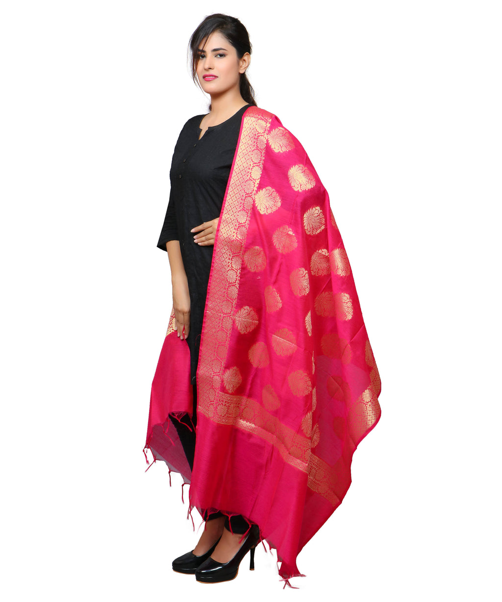Banarasi Kora Silk Alia Butti Dupatta- Pink