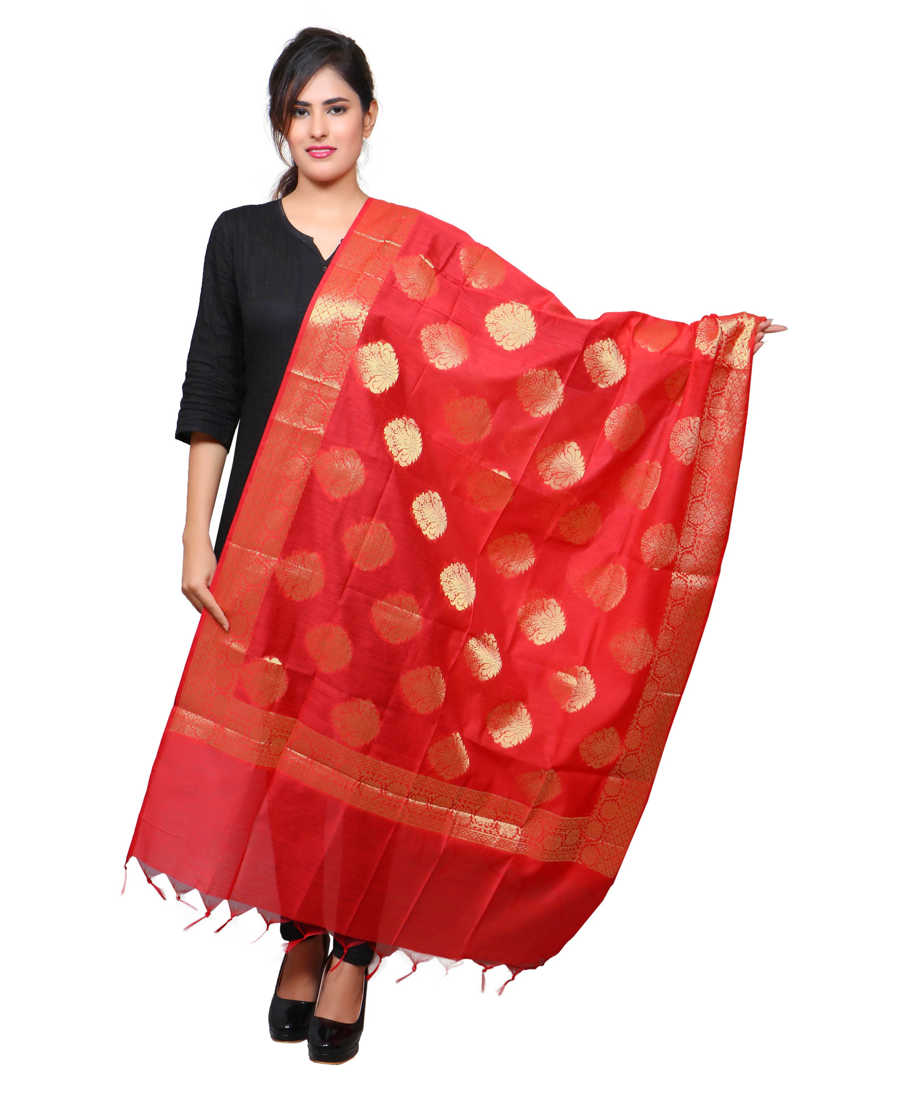 Banarasi Kora Silk Alia Butti Dupatta- Red