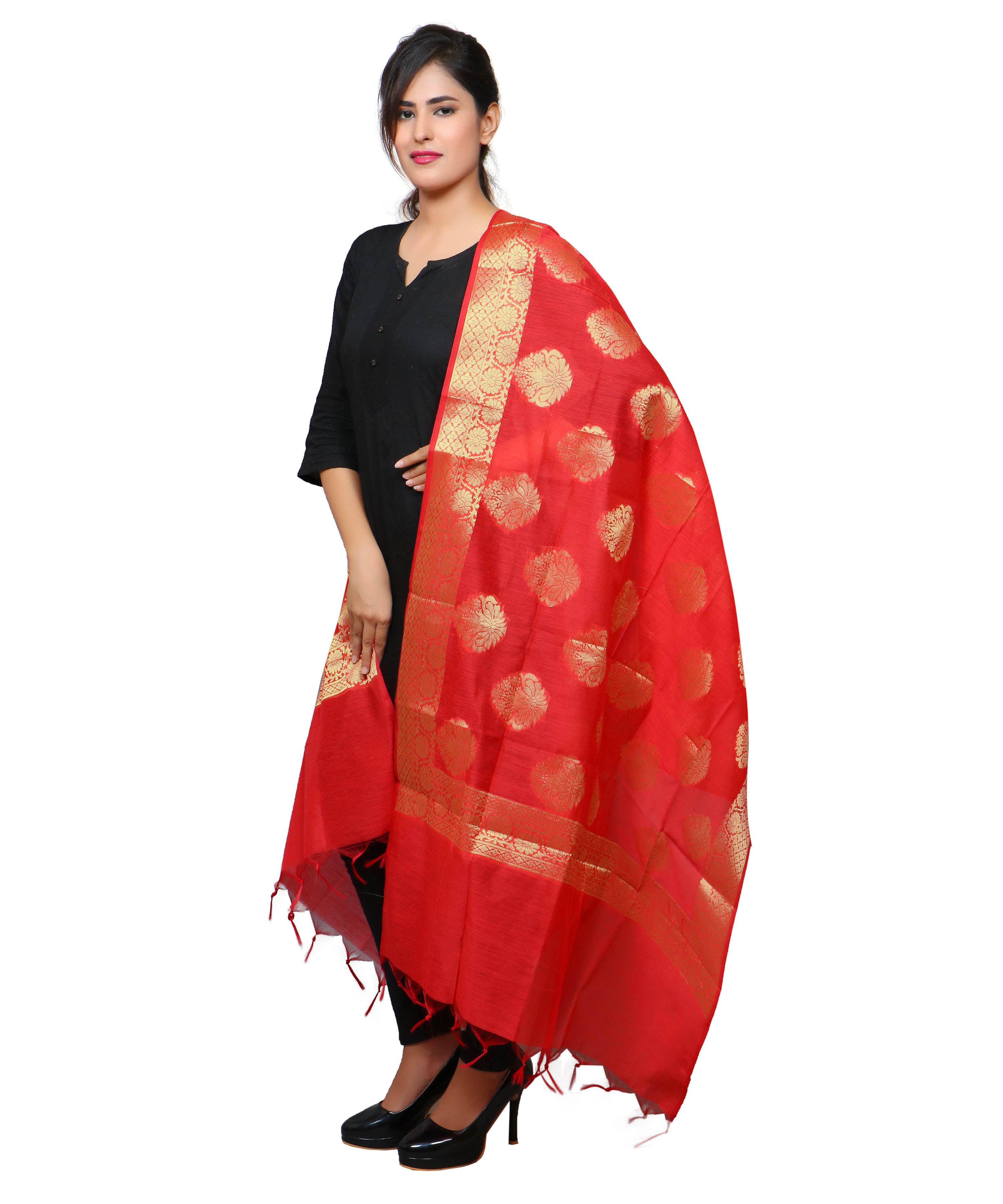 Banarasi Kora Silk Alia Butti Dupatta- Red