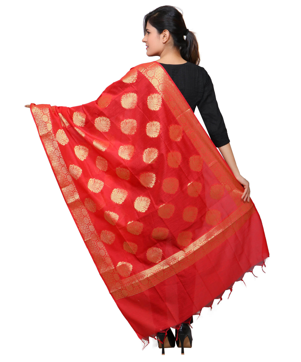 Banarasi Kora Silk Alia Butti Dupatta- Red