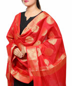 Banarasi Kora Silk Alia Butti Dupatta- Red