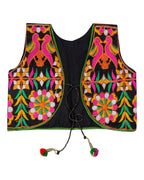 Bird Embroidered Kids Ethnic Jacket - Black