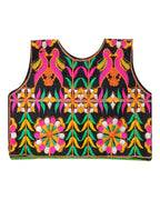 Bird Embroidered Kids Ethnic Jacket - Black