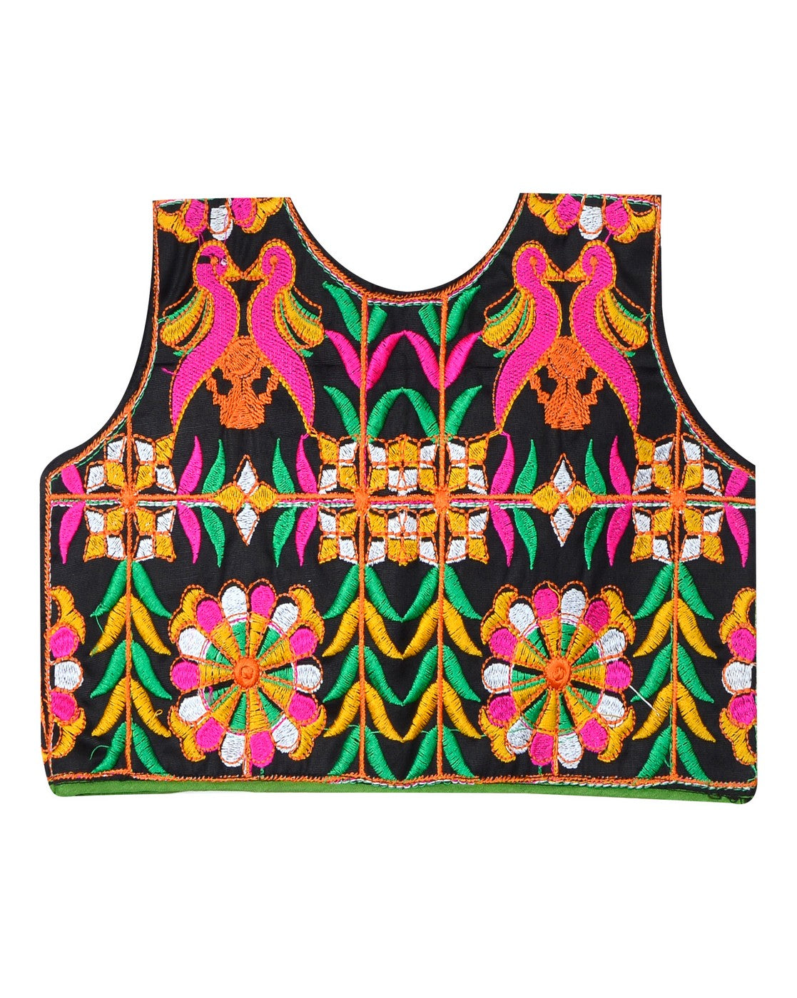 Bird Embroidered Kids Ethnic Jacket - Black