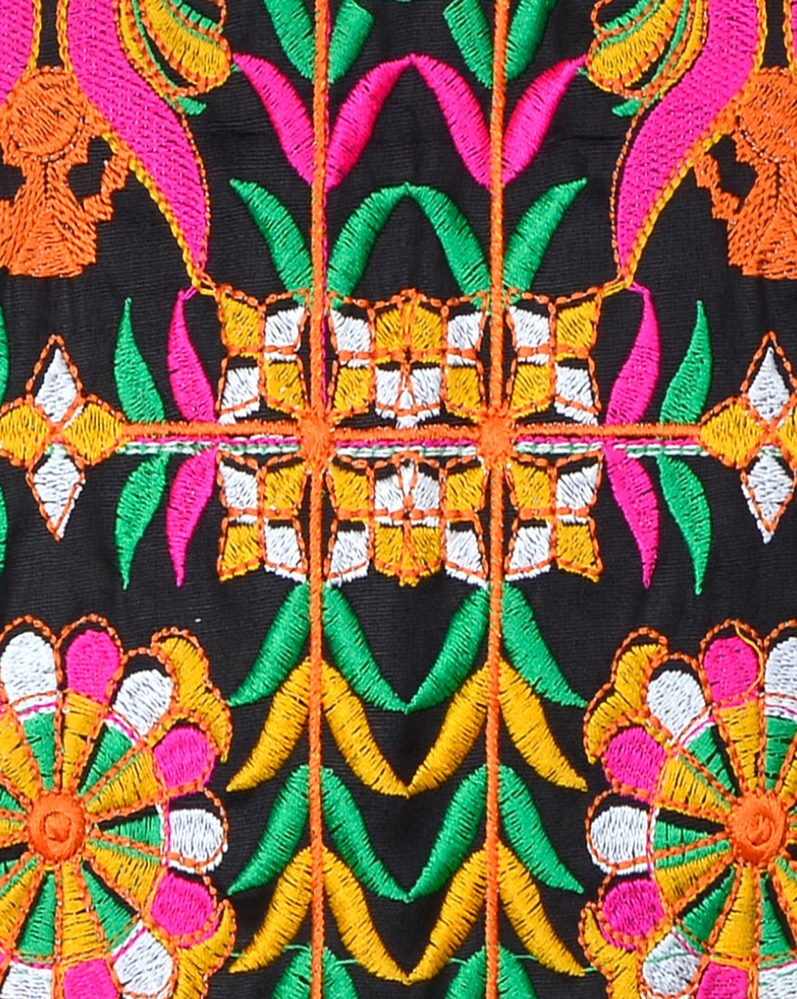 Bird Embroidered Kids Ethnic Jacket - Black