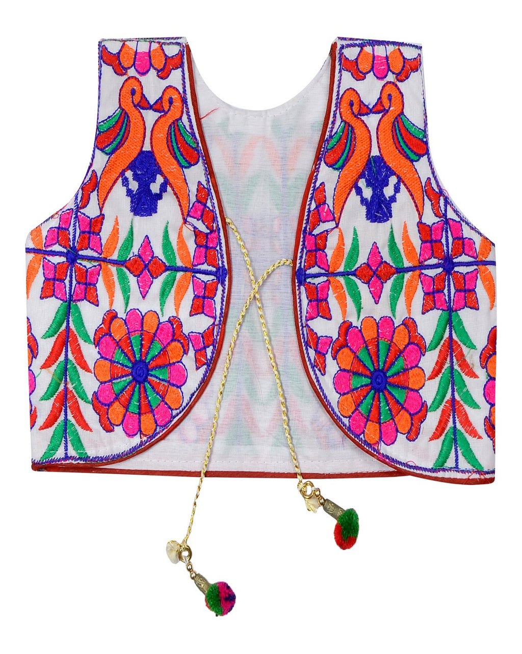 Bird Embroidered Kids Ethnic Jacket - White