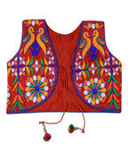 Bird Embroidered Kids Ethnic Jacket - Red