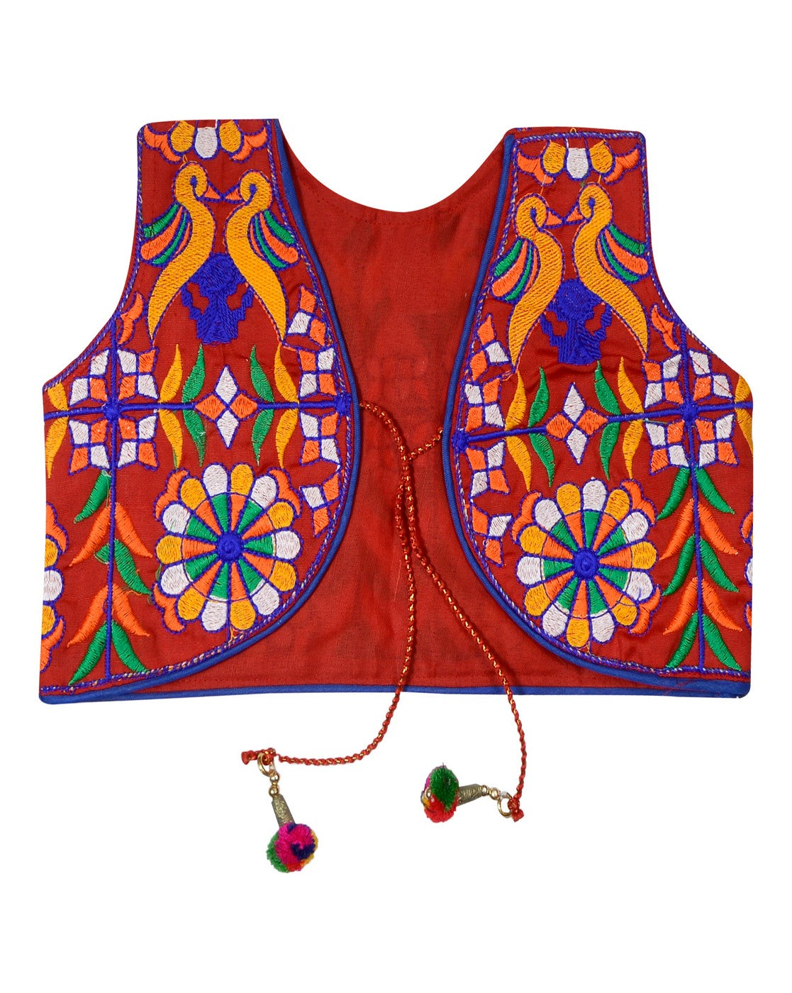 Bird Embroidered Kids Ethnic Jacket - Red