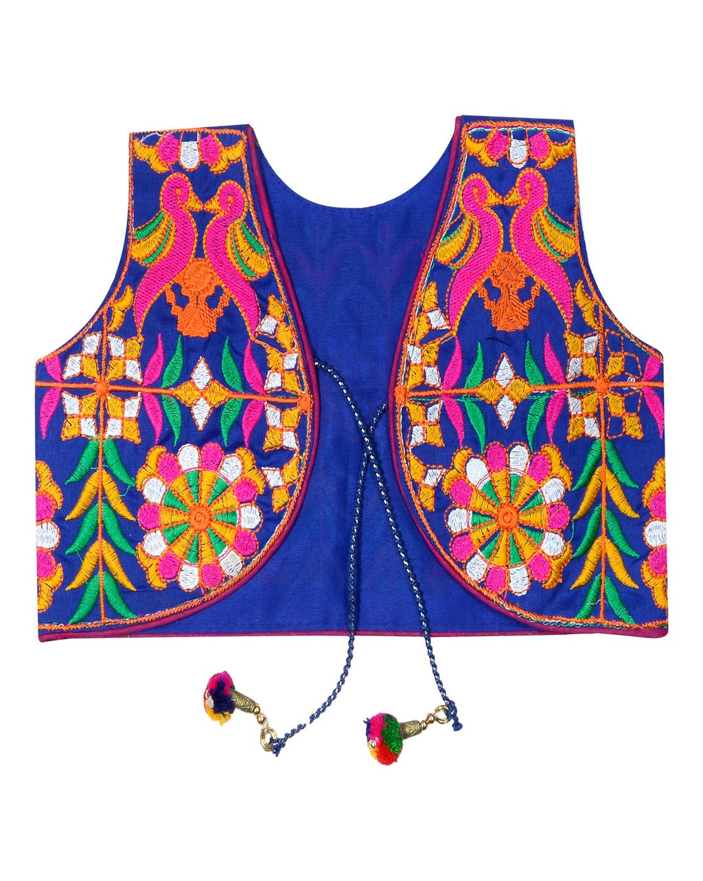 Bird Embroidered Kids Ethnic Jacket - Blue