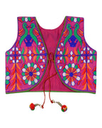 Bird Embroidered Kids Ethnic Jacket - Pink