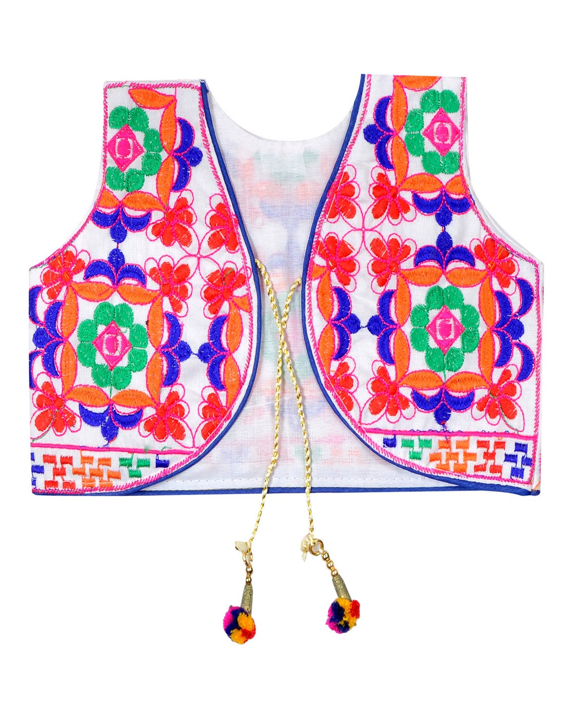 Bricks Embroidered Kids Ethnic Jacket - White