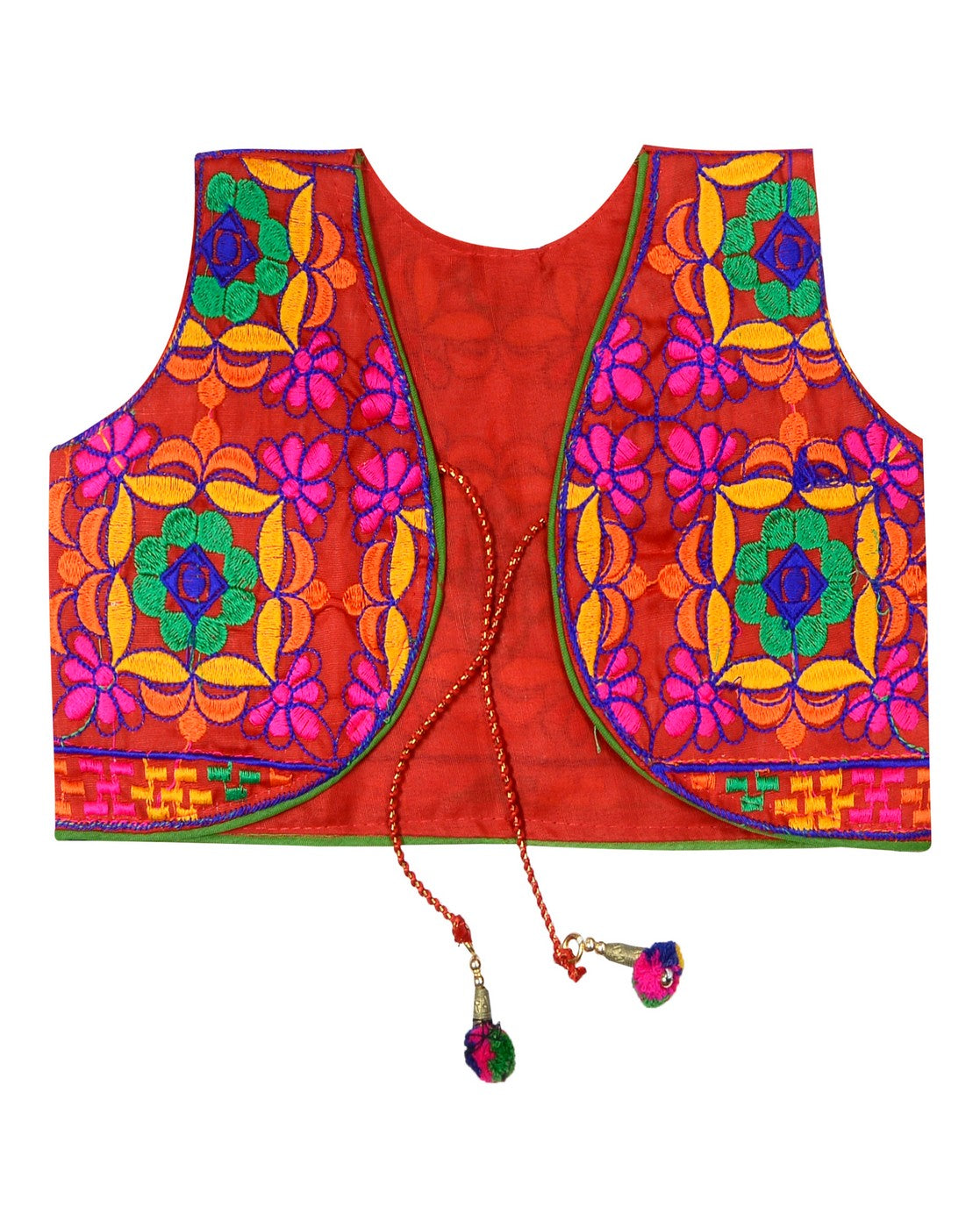 Bricks Embroidered Kids Ethnic Jacket - Red
