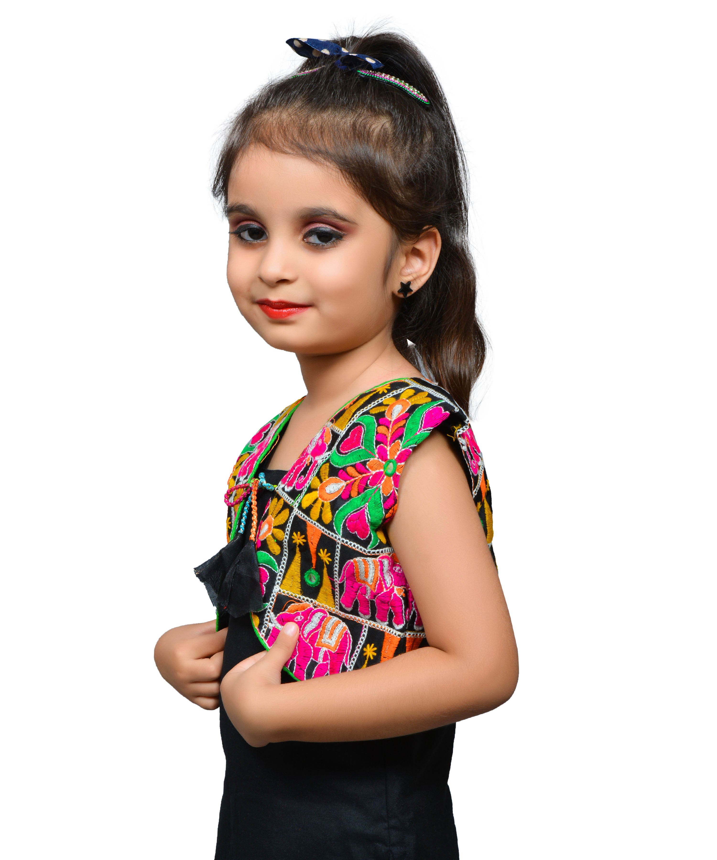 Black Haathi Embroidered Jacket For Kids