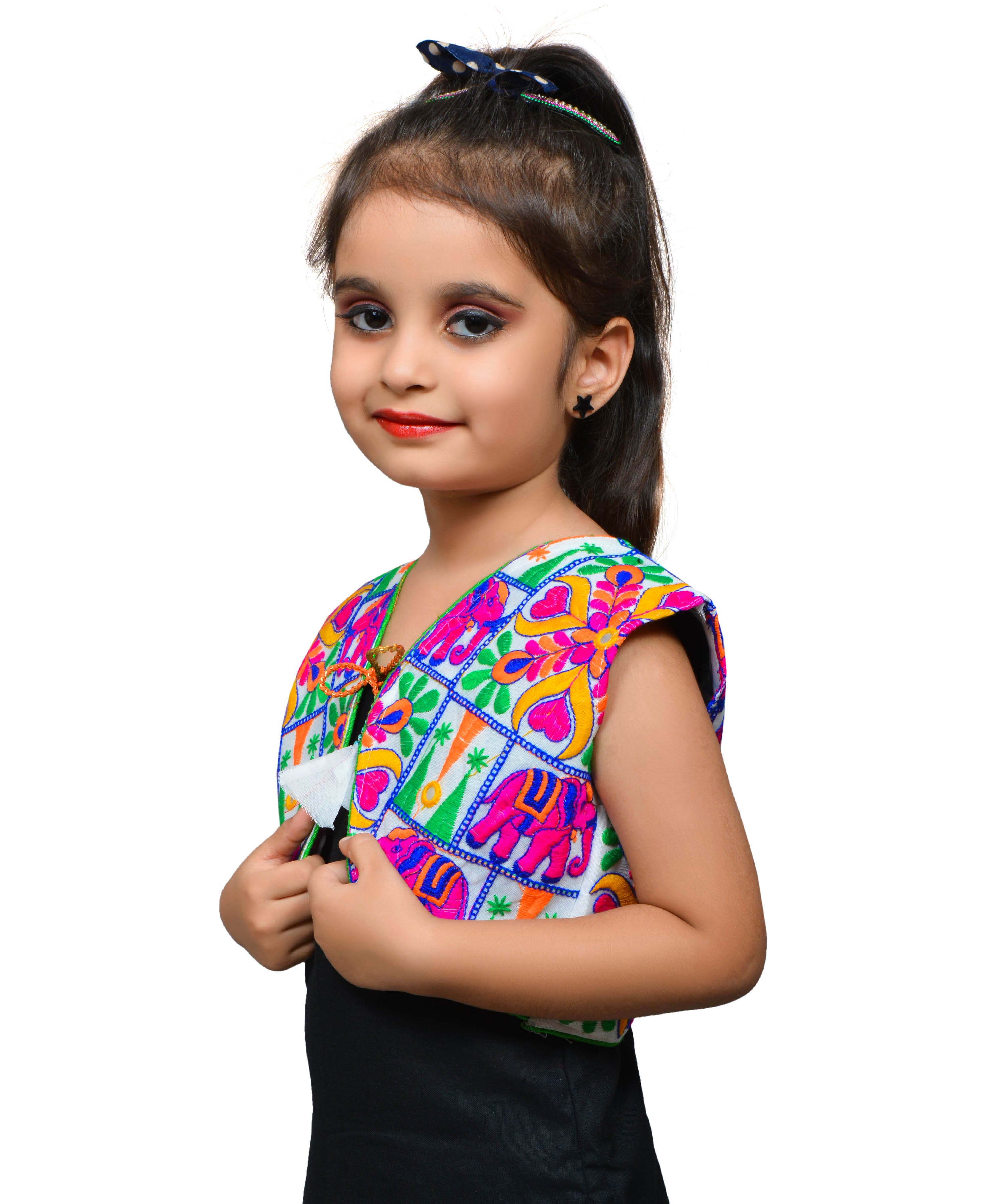 White Haathi Embroidered Jacket For Kids