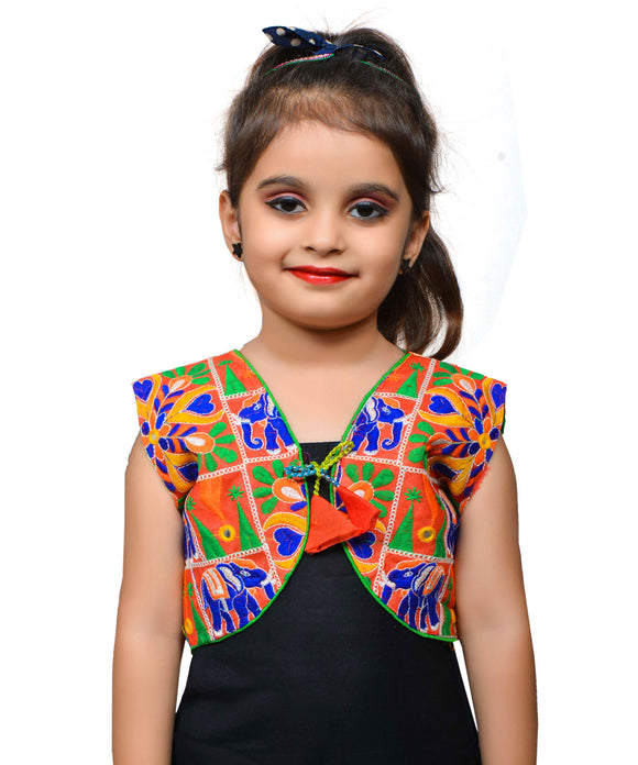 Red Haathi Embroidered Jacket For Kids