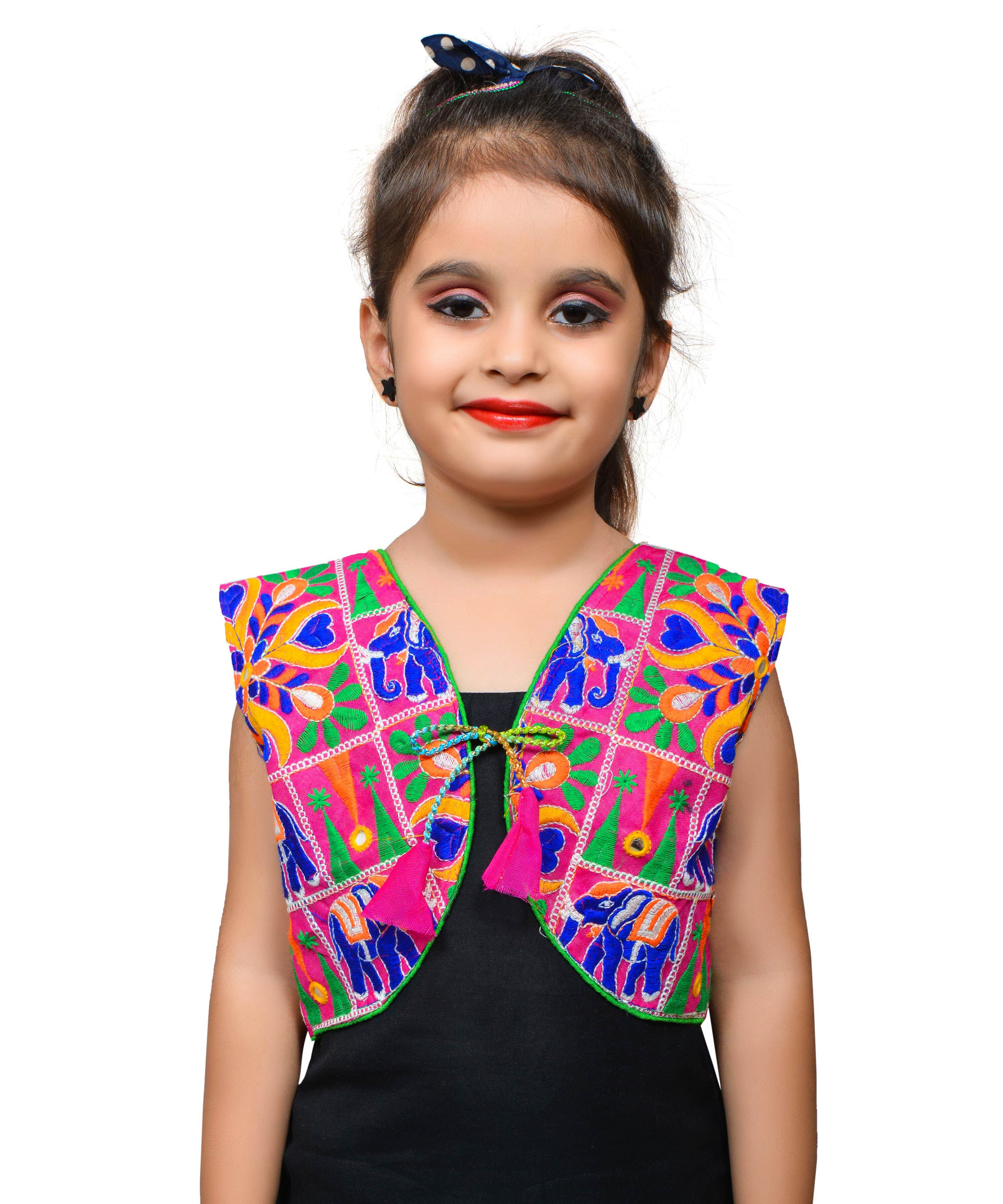 Pink Haathi Embroidered Jacket For Kids