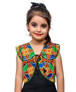 Black Flower Embroidered Jacket For Kids-BABY-FLOWER-01