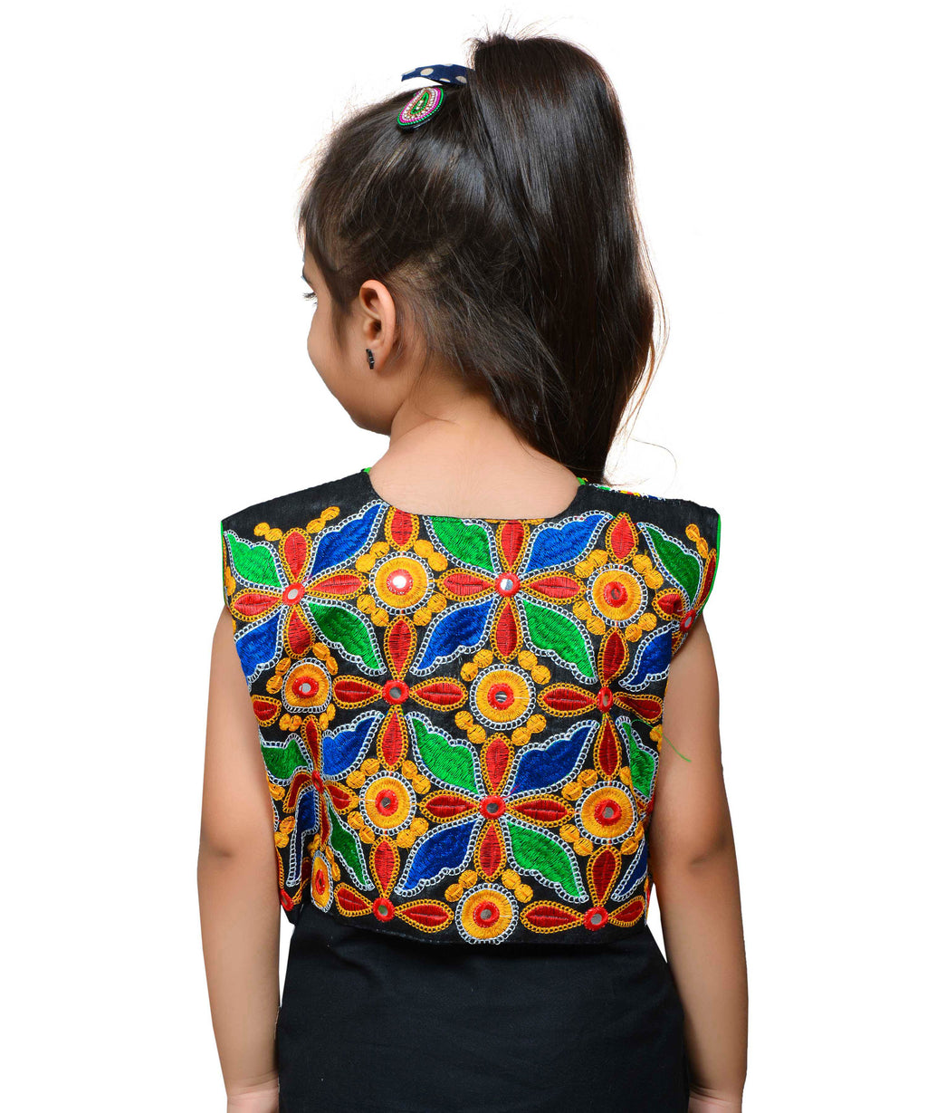 Black Flower Embroidered Jacket For Kids-BABY-FLOWER-01