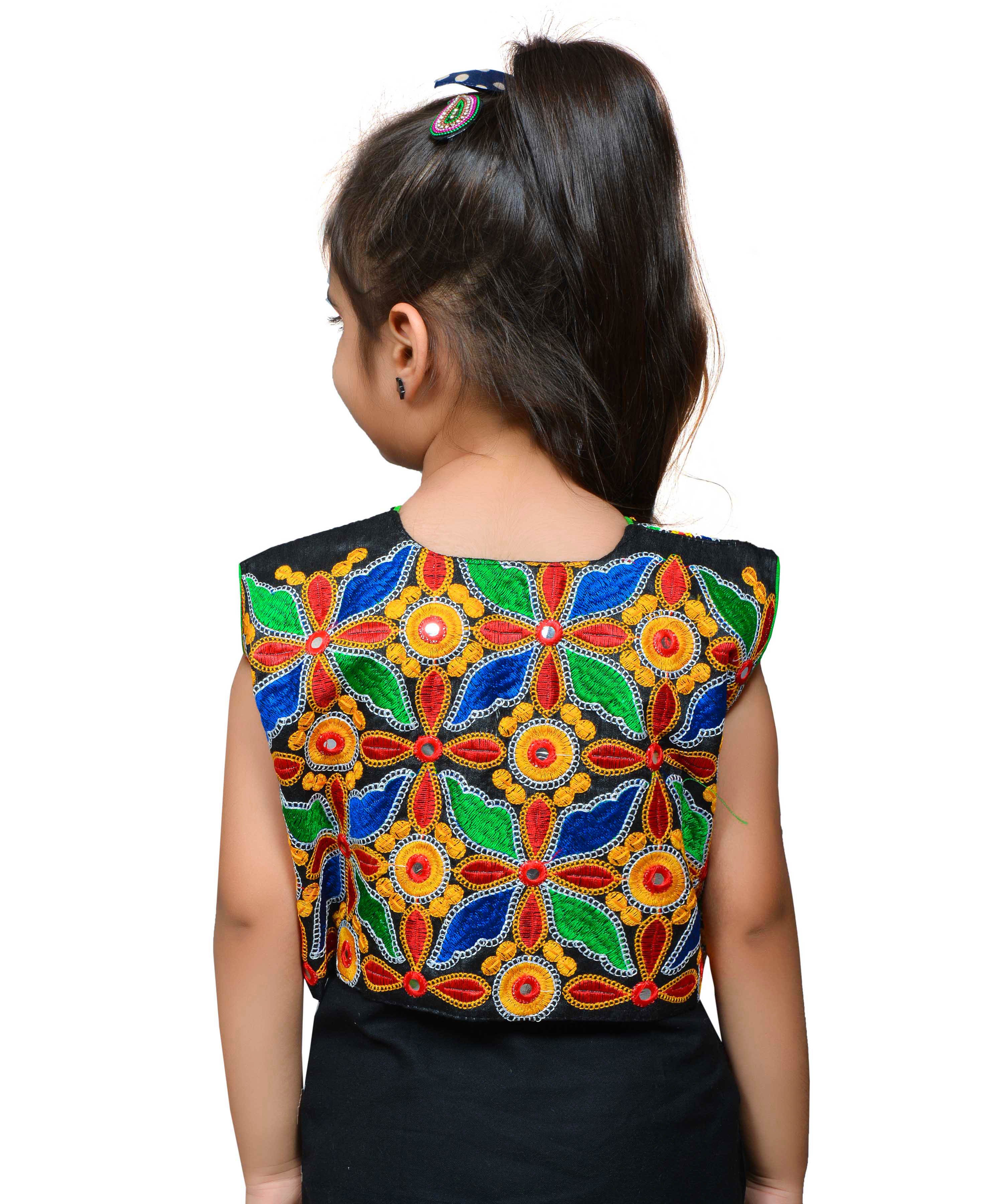Black Flower Embroidered Jacket For Kids-BABY-FLOWER-01
