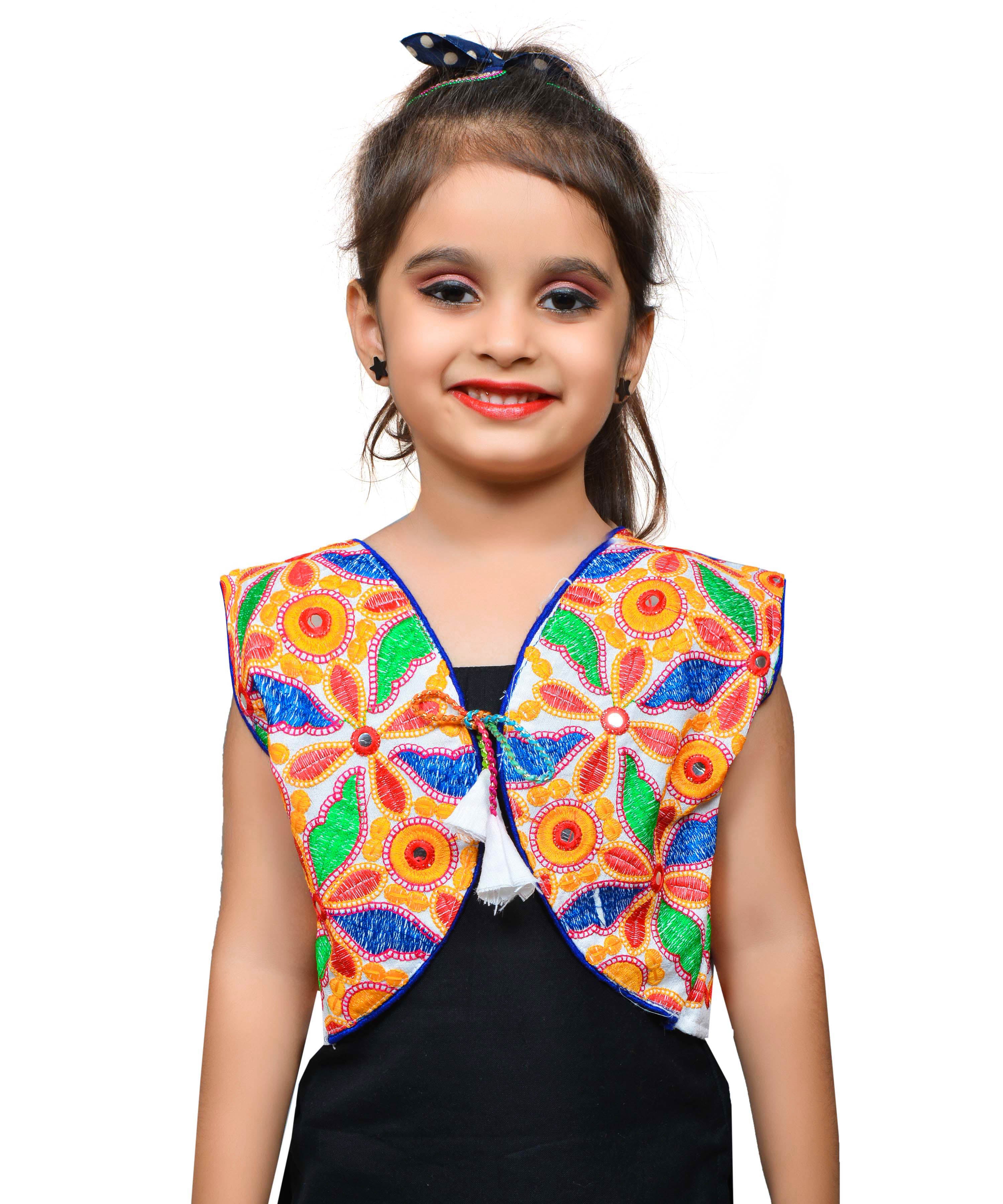 White Flower Embroidered Jacket For Kids