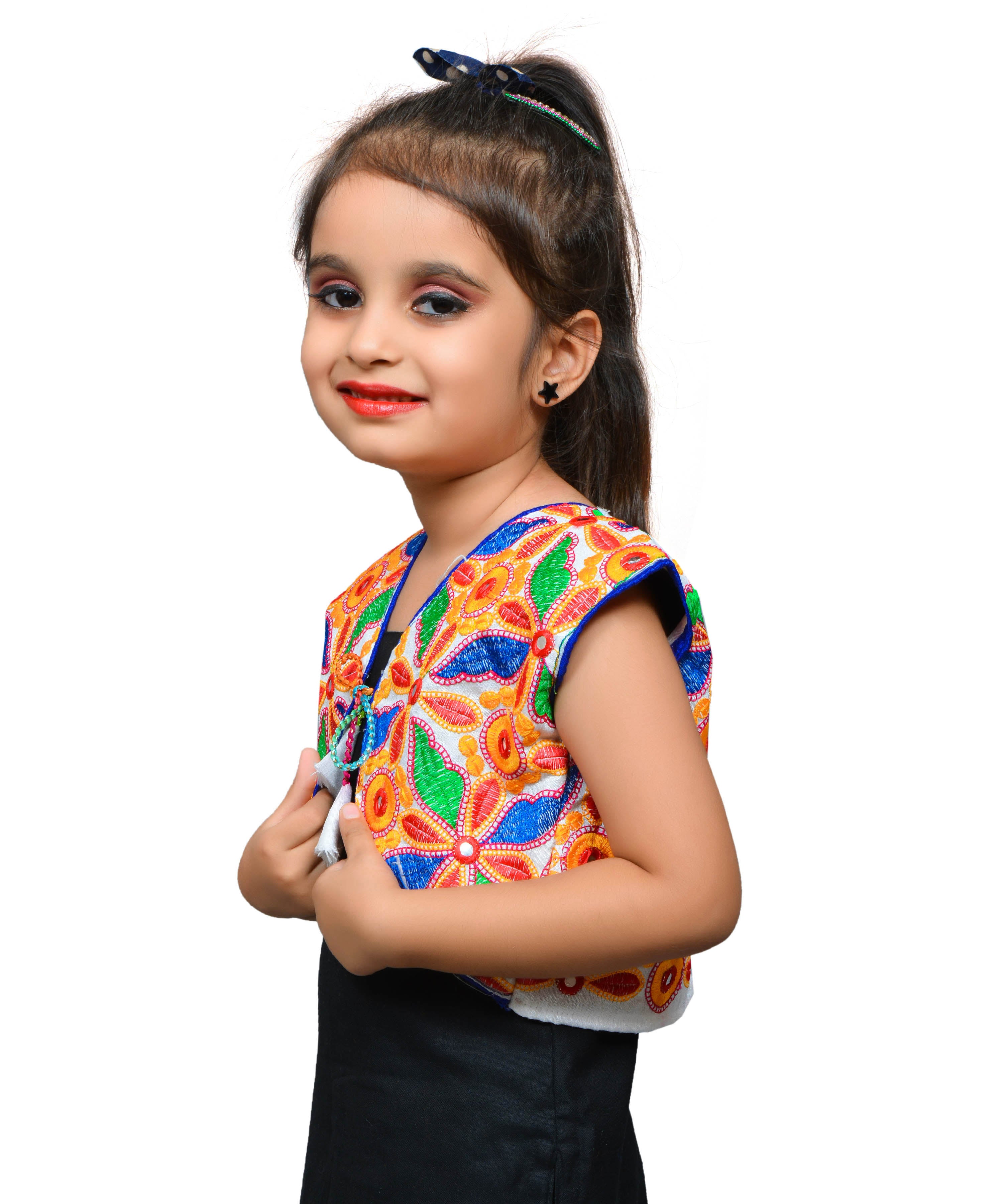 White Flower Embroidered Jacket For Kids
