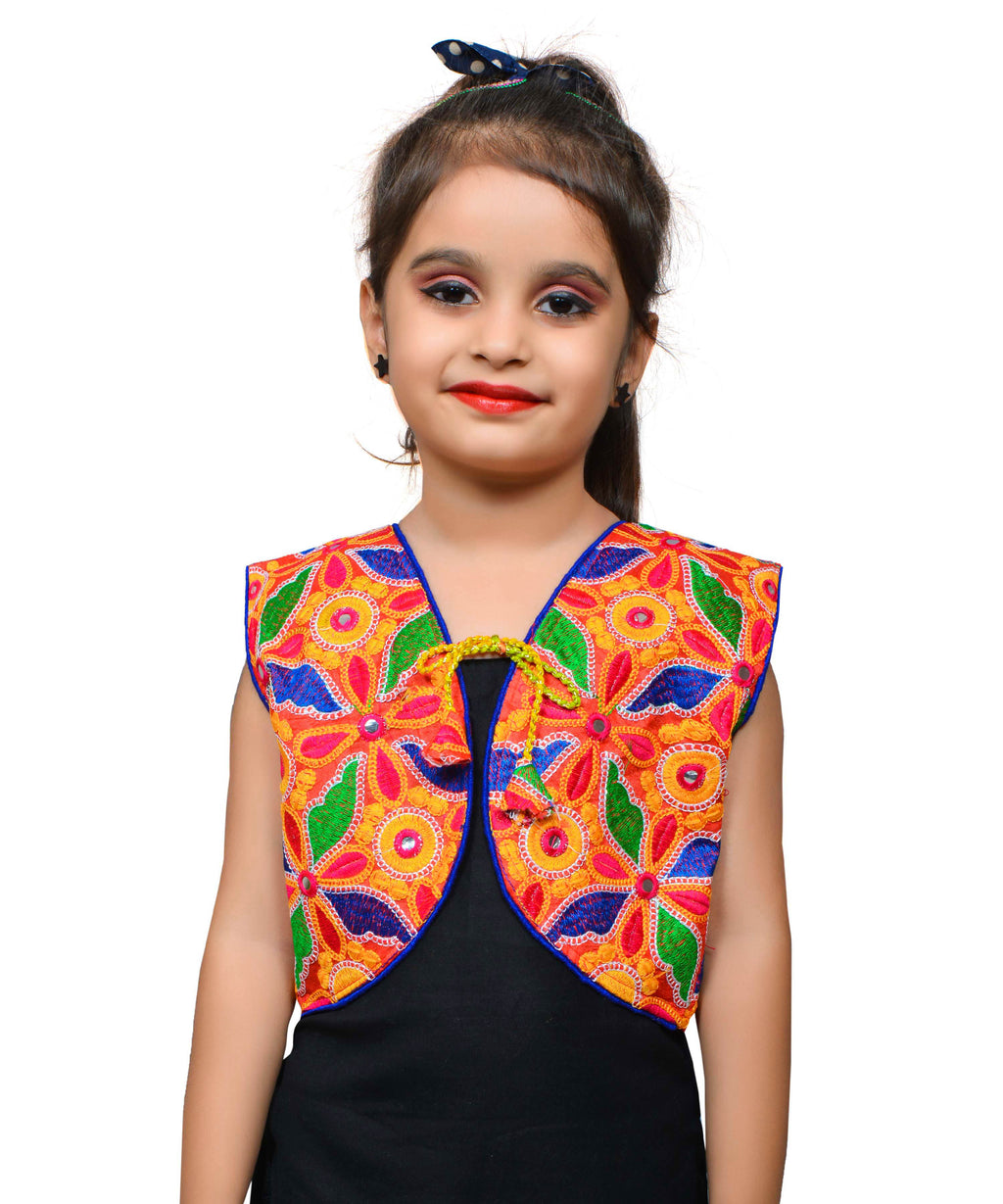 Red Flower Embroidered Jacket For Kids