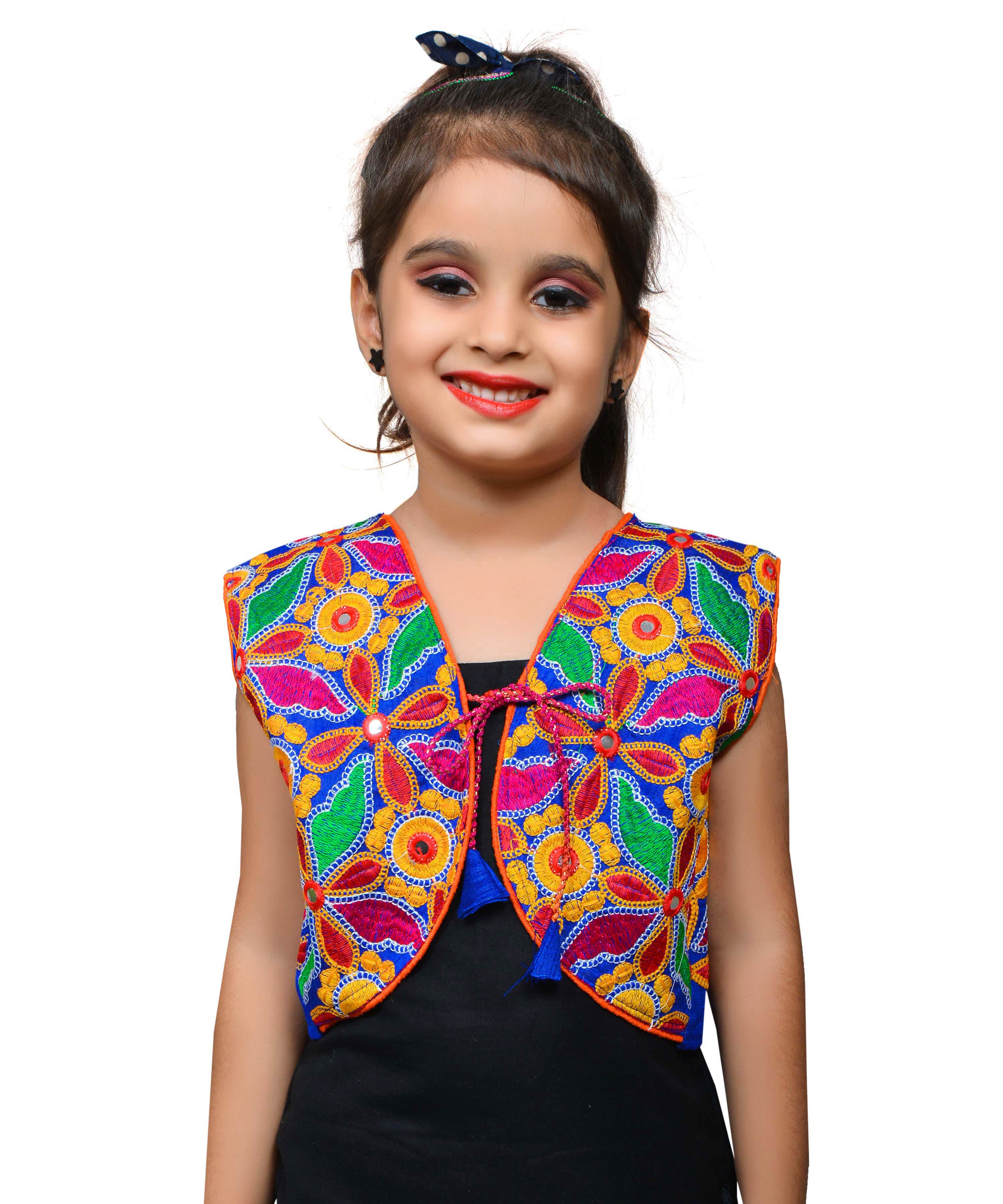 Blue Flower Embroidered Jacket For Kids
