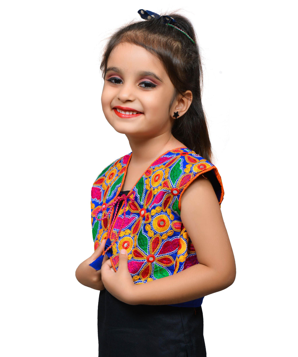 Blue Flower Embroidered Jacket For Kids