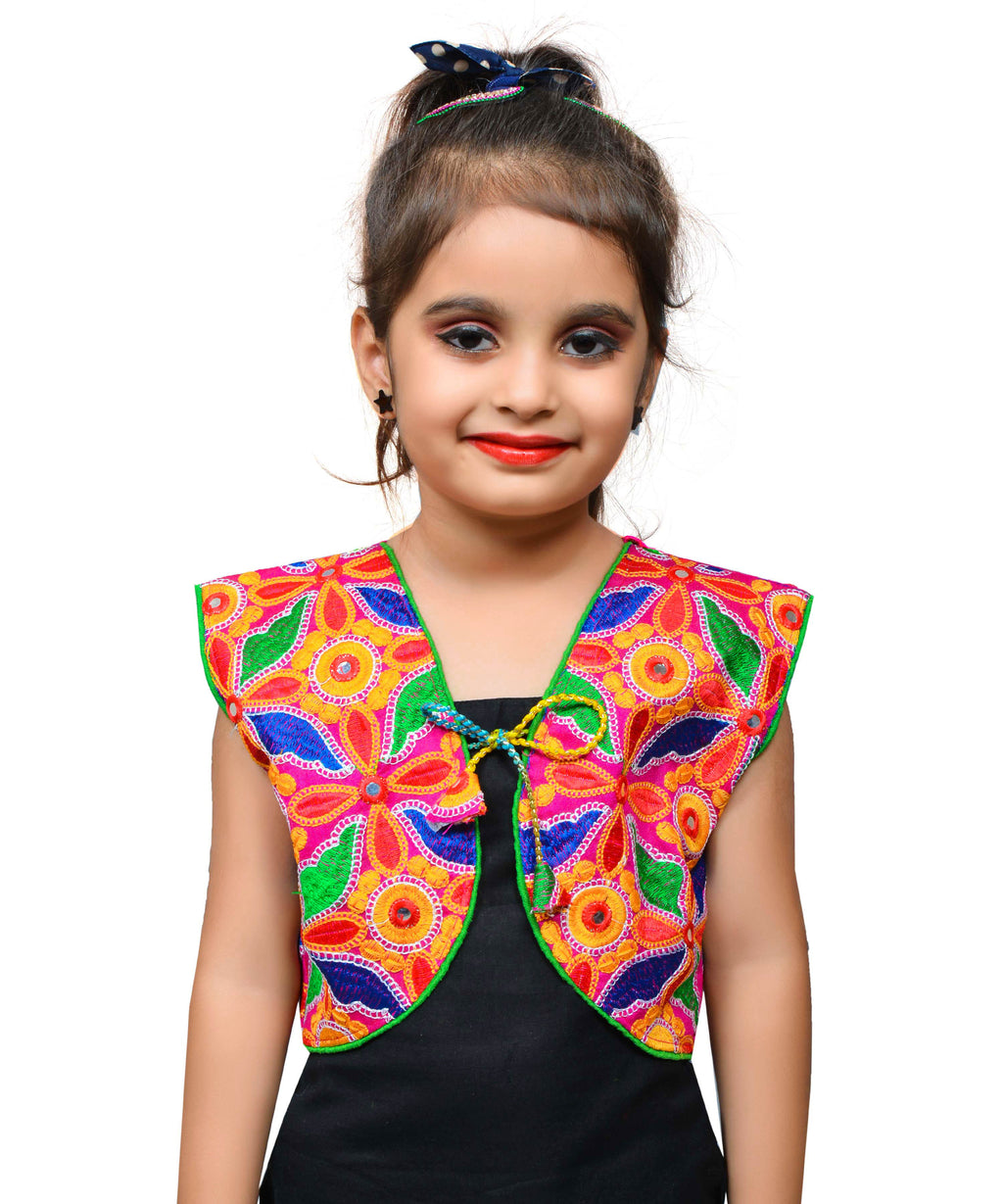 Pink Flower Embroidered Jacket For Kids