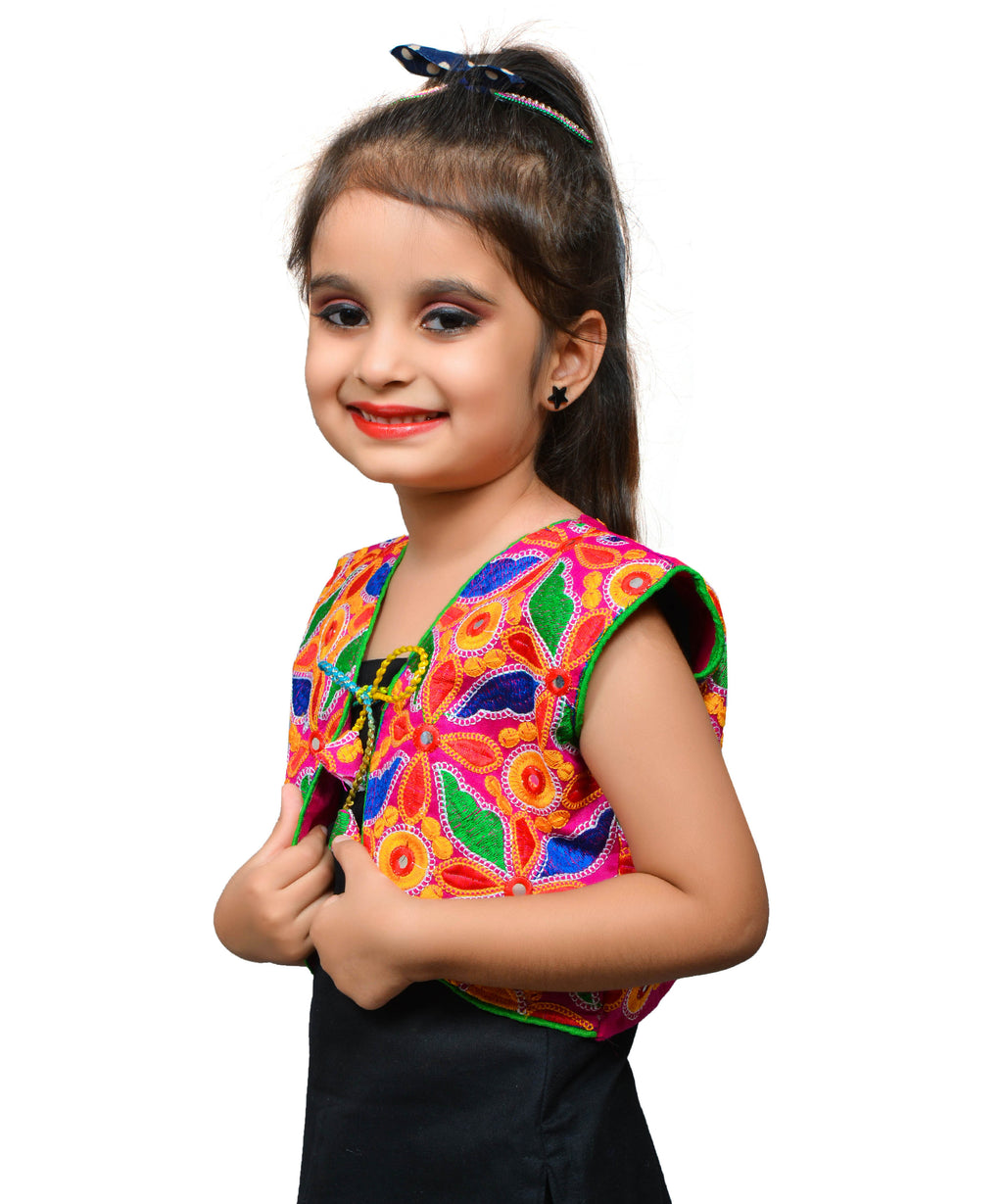 Pink Flower Embroidered Jacket For Kids