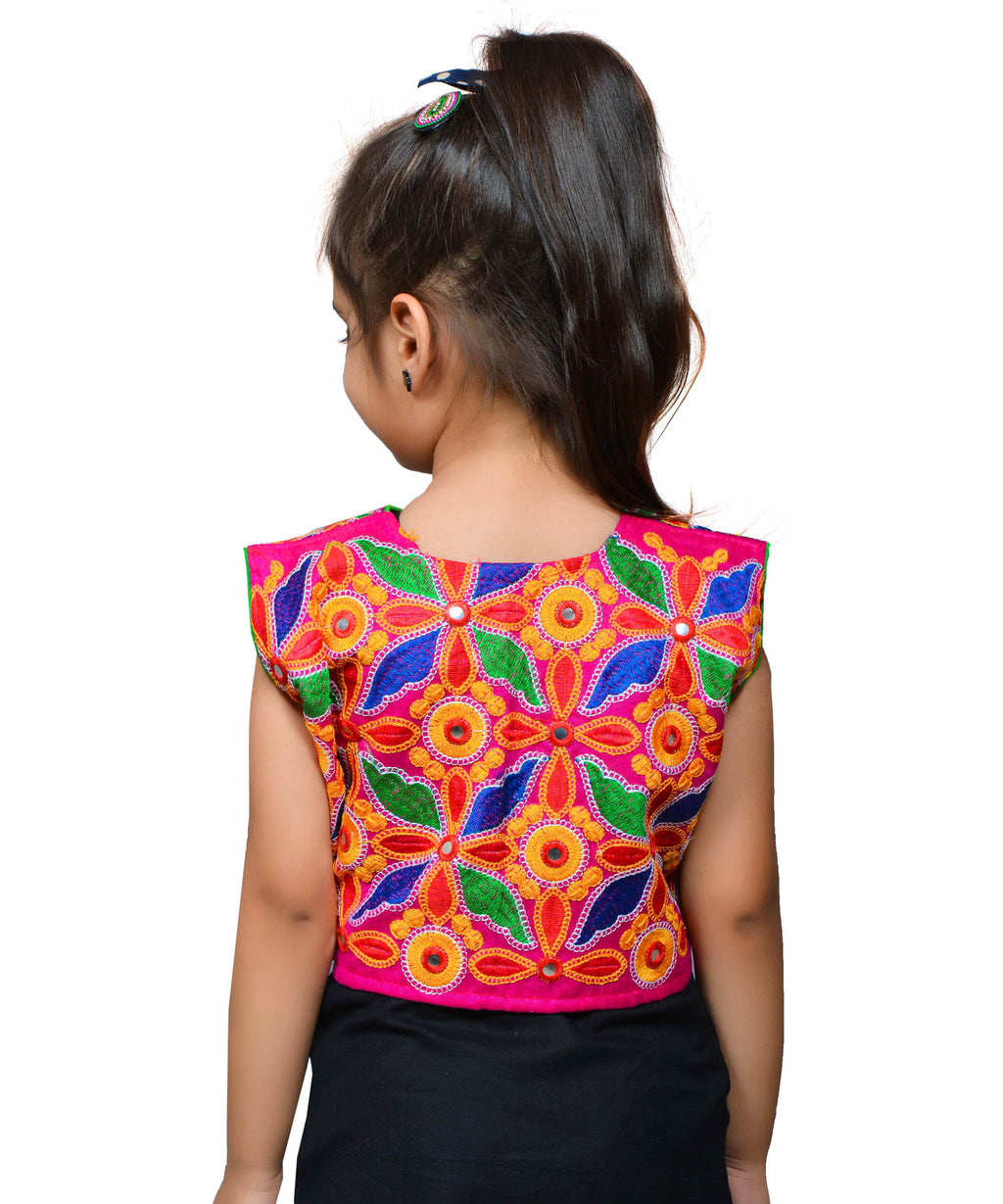 Pink Flower Embroidered Jacket For Kids
