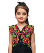 Black Keri Allover Embroidered Jacket For Kids