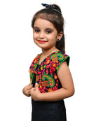 Black Keri Allover Embroidered Jacket For Kids