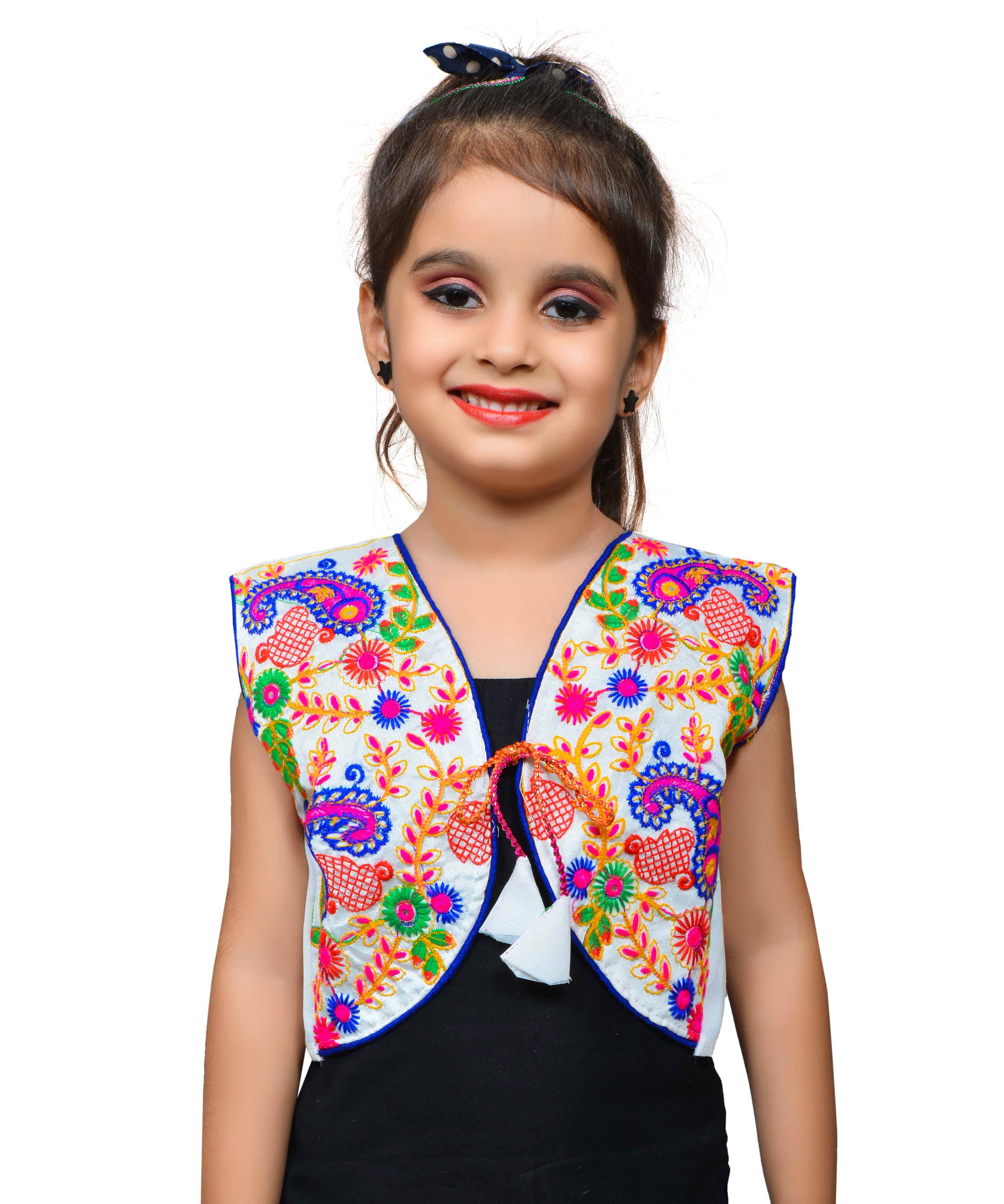 White Keri Allover Embroidered Jacket For Kids