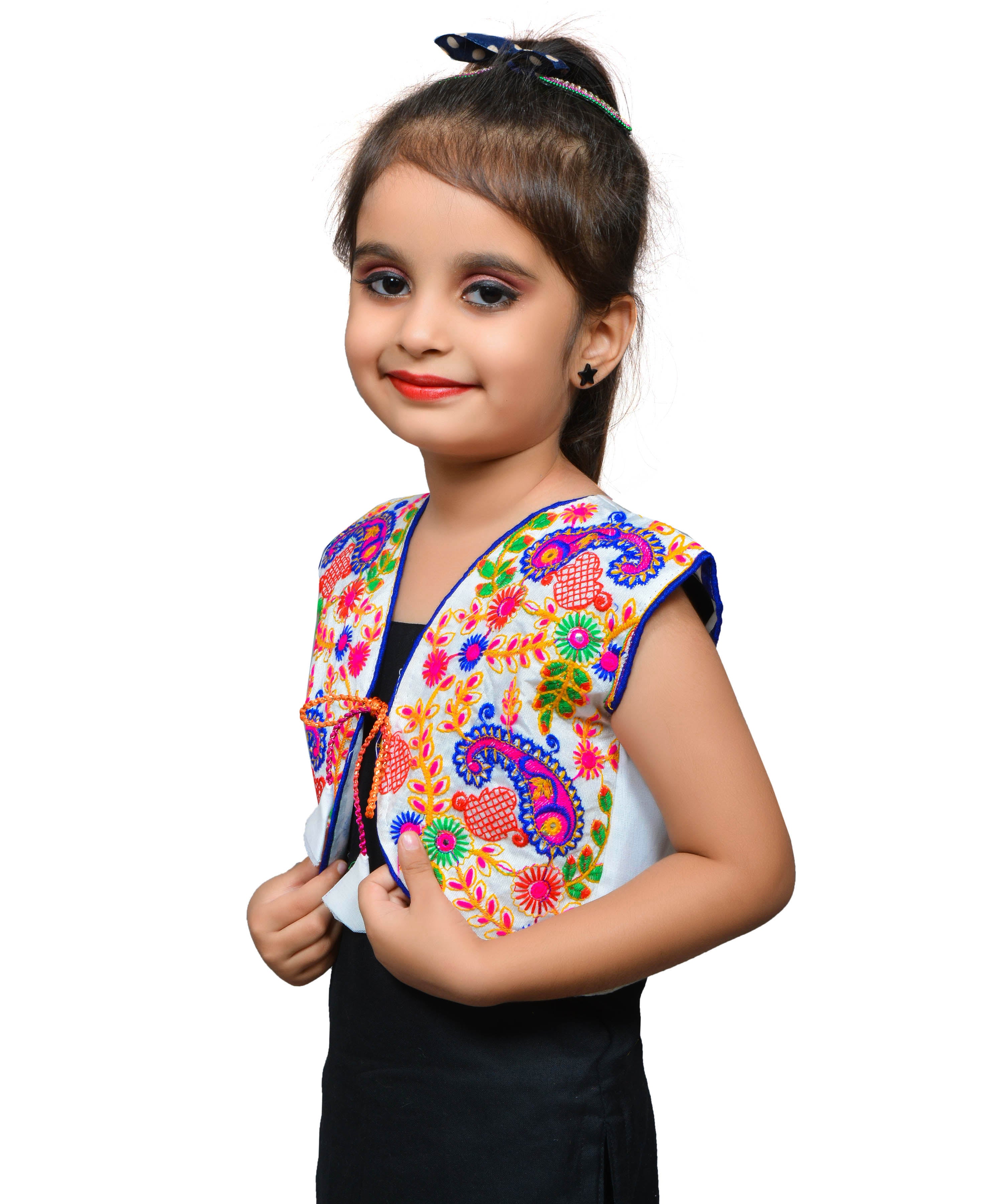 White Keri Allover Embroidered Jacket For Kids