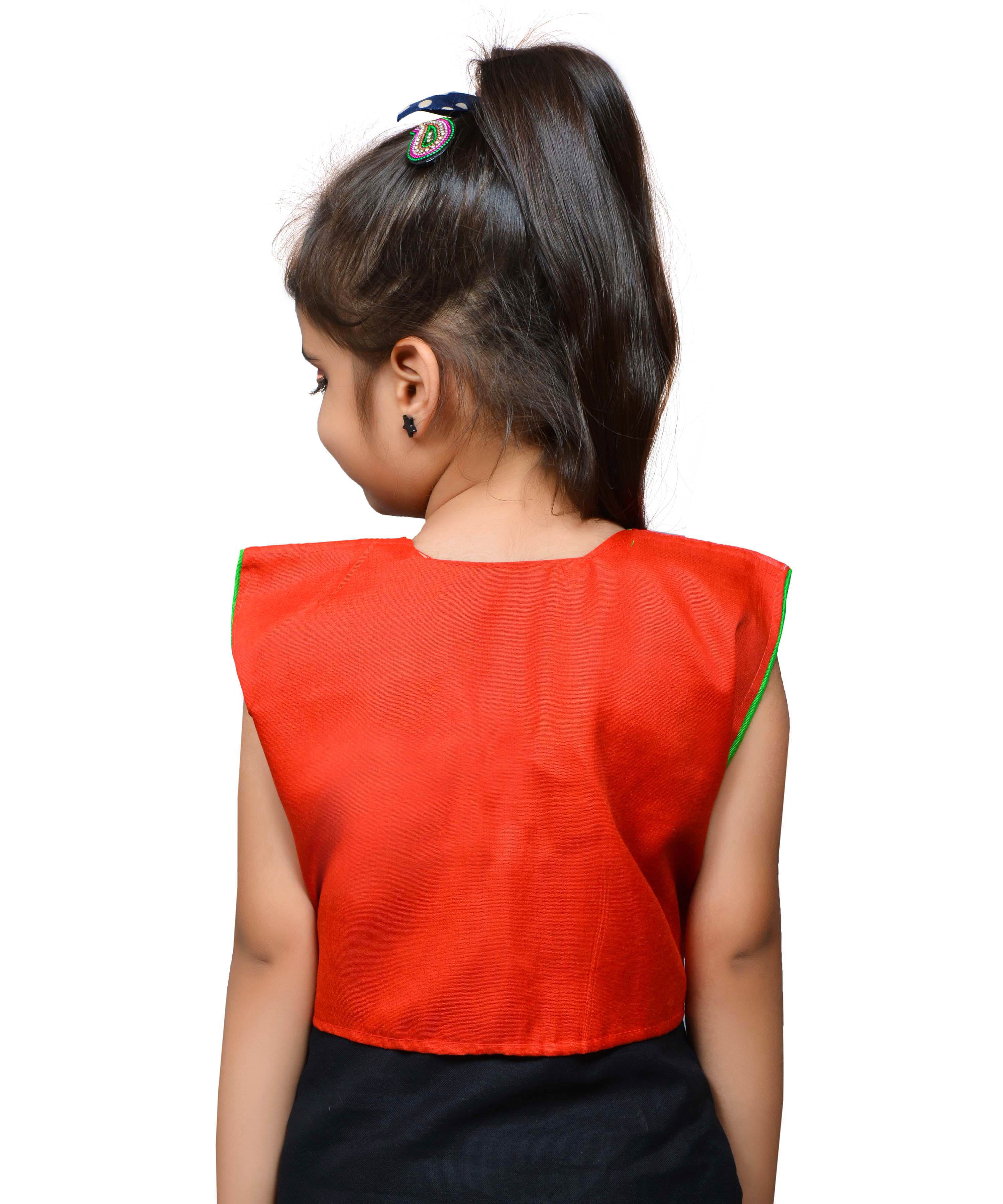 Red Keri Allover Embroidered Jacket For Kids