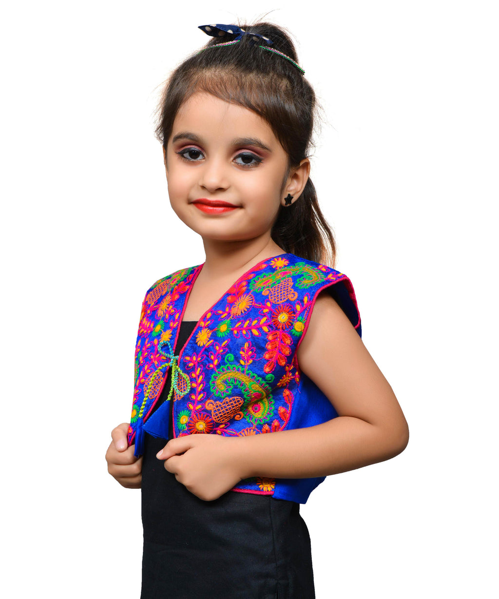 Blue Keri Allover Embroidered Jacket For Kids