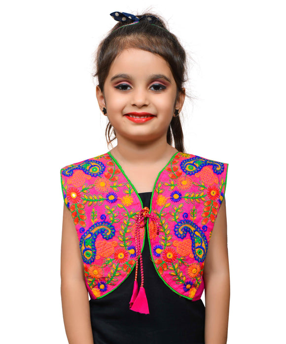 Pink Keri Allover Embroidered Jacket For Kids