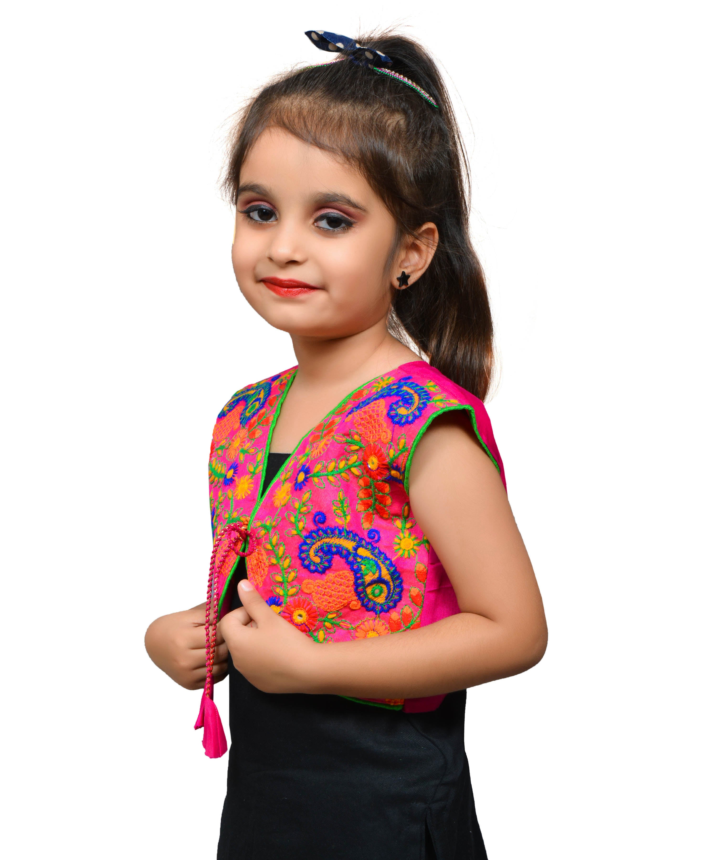 Pink Keri Allover Embroidered Jacket For Kids