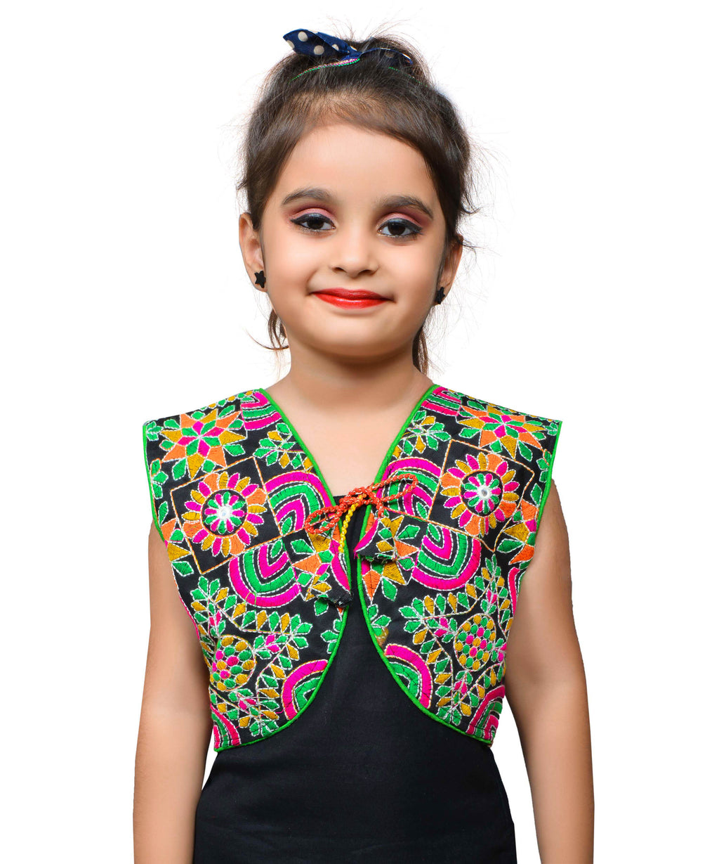 Black Mini Embroidered Jacket For Kids