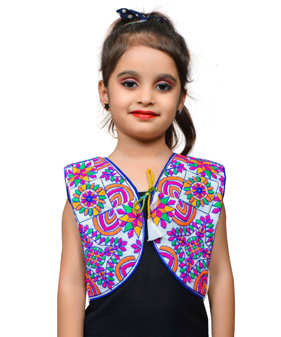 White Mini Embroidered Jacket For Kids