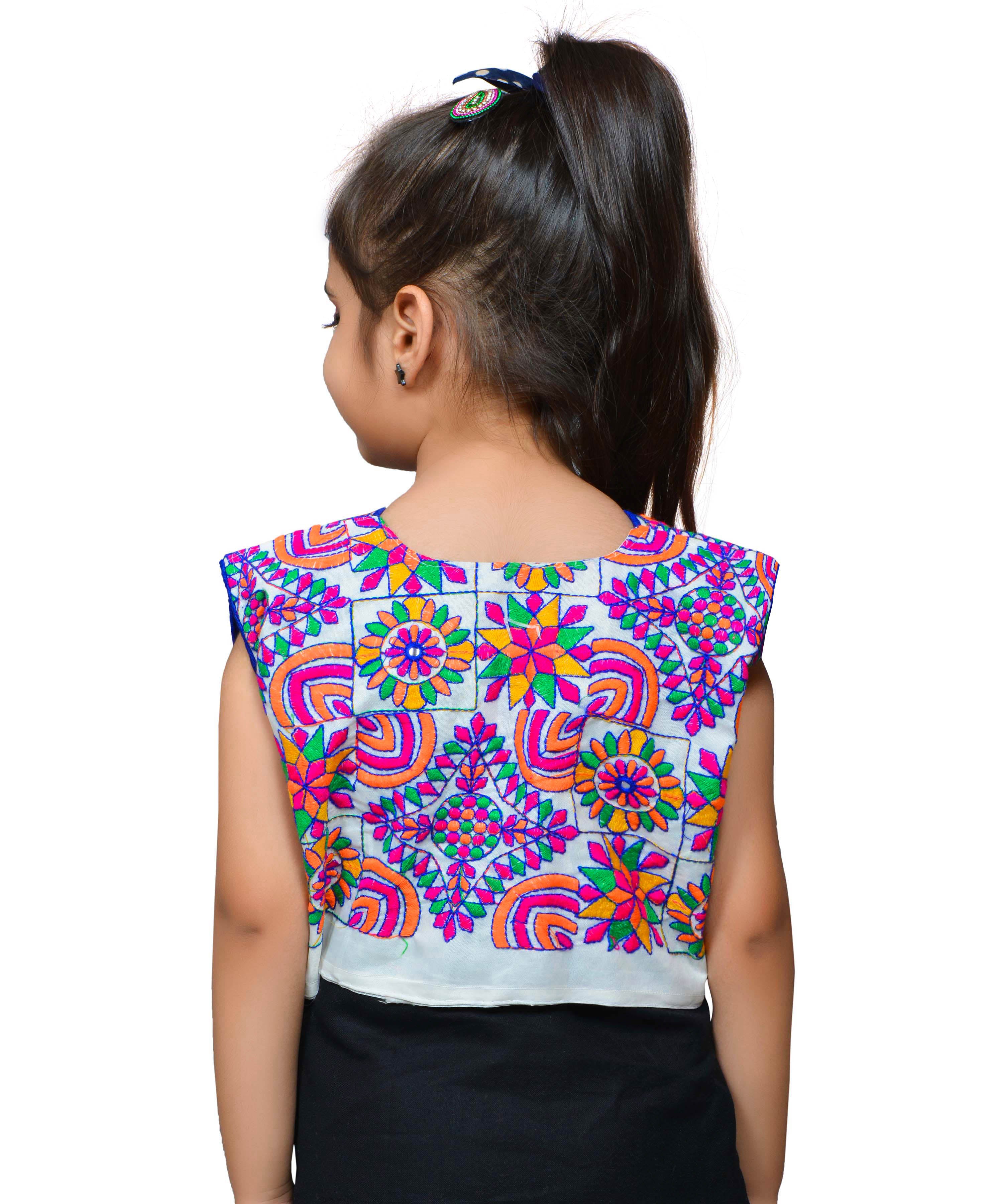White Mini Embroidered Jacket For Kids